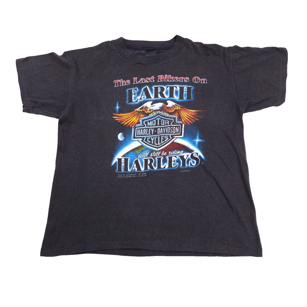 Vintage 1984 Harley Davidson 3D Emblem Last Bikers On Earth Shirt Large Erie PA